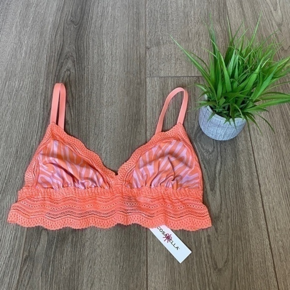 Cosabella Dolce Prt Cotton Bralette In Zebra Icy Violet / Coral Breeze Sz Large